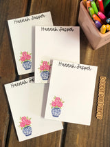 Pink Flowers Blue Vase Personalized Notepad