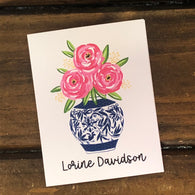 Pink Flowers in Blue Vase Personalized Note Cards