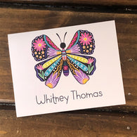 Floral Black Butterfly Personalized Note Cards