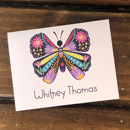 Floral Black Butterfly Personalized Note Cards