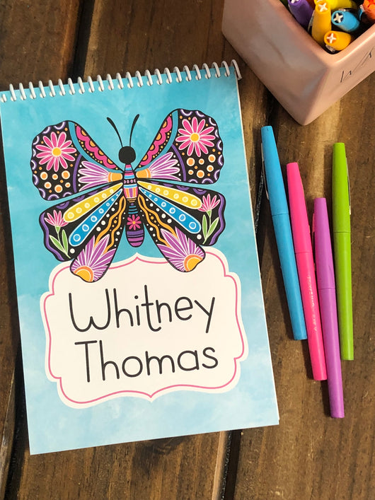Floral Black Butterfly Top Spiral Notebook