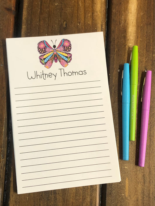 Floral Black Butterfly Personalized Notepad