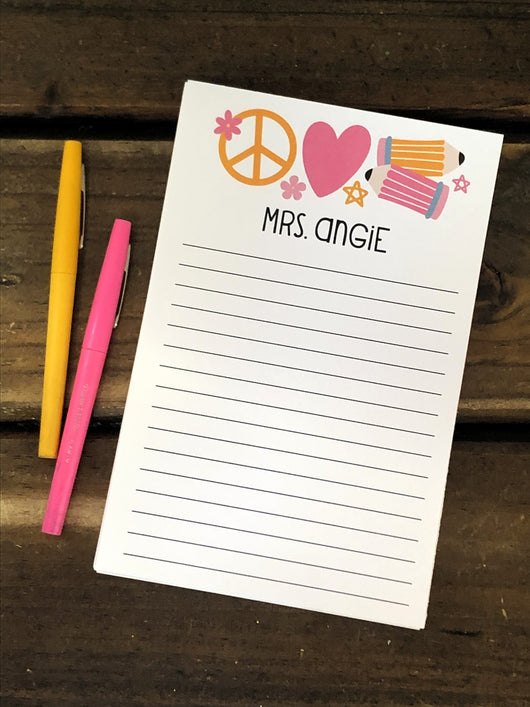 Peace Love Pencils Personalized Notepad