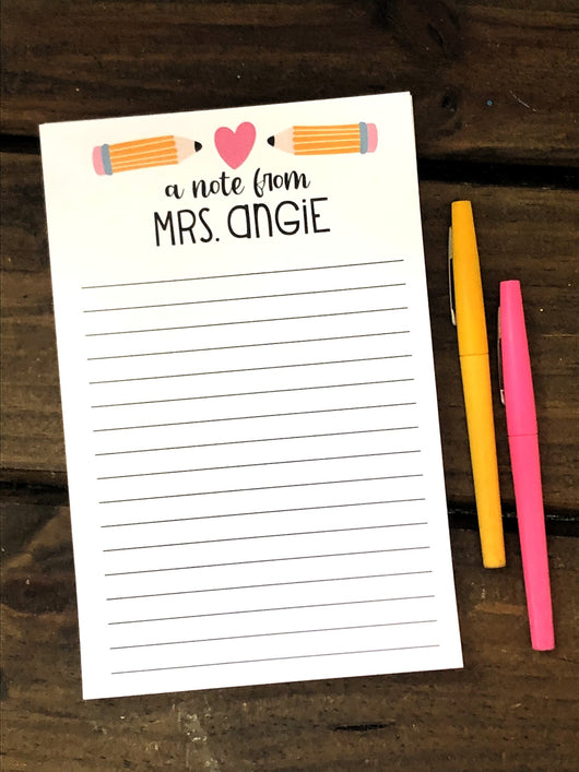 A Note From with Pencils & Heart Personalized Notepad