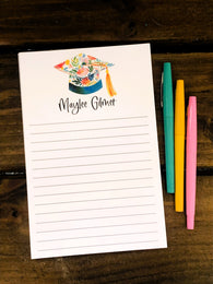 Floral Graduation Cap Personalized Notepad