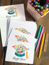 Floral Graduation Cap Personalized Note Cards