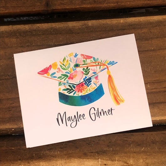 Floral Graduation Cap Personalized Note Cards