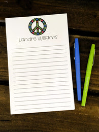 Floral Black Peace Sign Personalized Notepad