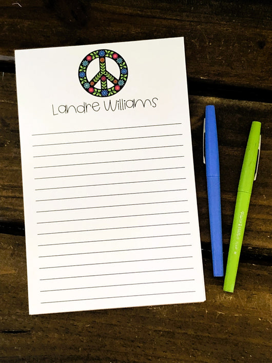 Floral Black Peace Sign Personalized Notepad