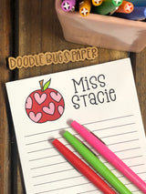 Apple with Pink Hearts Personalized Notepad