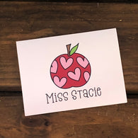 Apple with Pink Hearts Personalized Note Cards