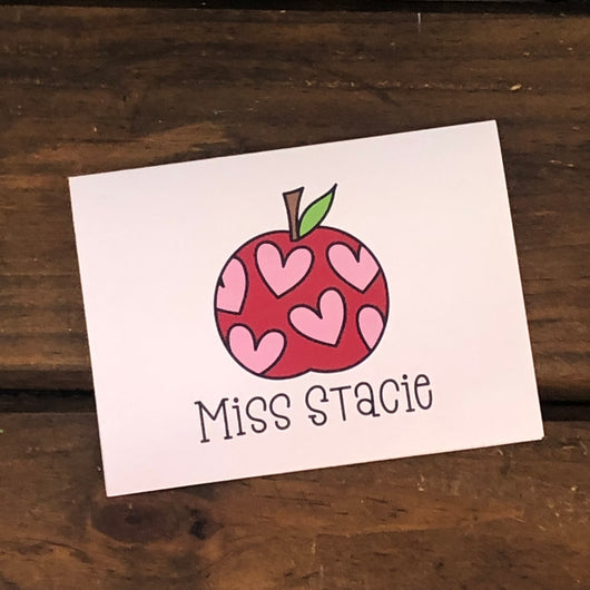Apple with Pink Hearts Personalized Note Cards