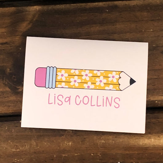 Flower Pencil Personalized Note Cards