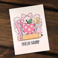 School Supplies with Bow Personalized Note Cards