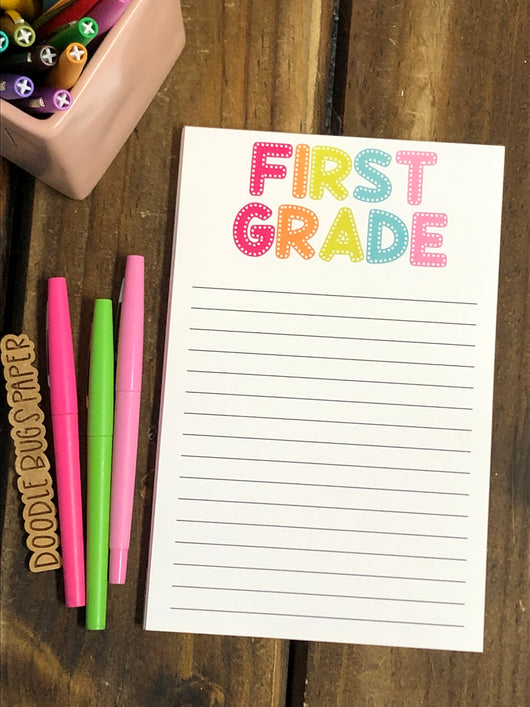 RTS: First Grade Polka Dot Rainbow Large Notepad