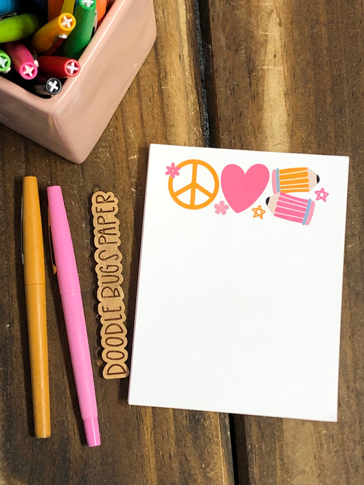 RTS: Retro Peace, Love, Pencils Small Notepad