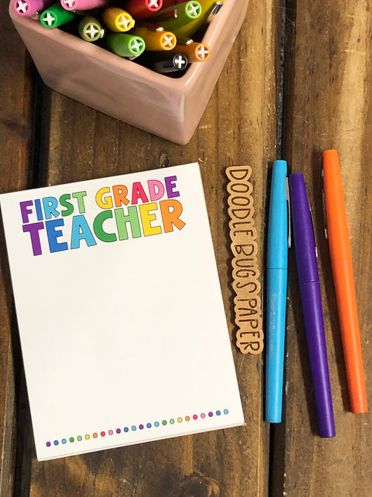 RTS: First Grade Teacher Rainbow Dots Small Notepad