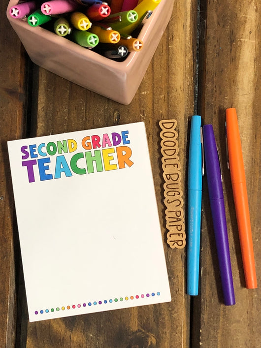 RTS: Second Grade Teacher Rainbow Dots Small Notepad