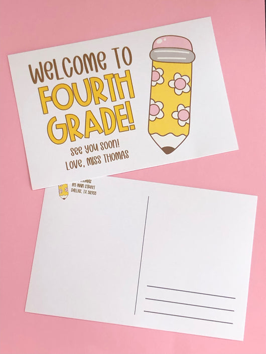 Daisy Pencil Personalized Teacher Postcards