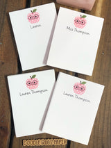 Pink Polka Dot Apple with Glasses Personalized Notepad