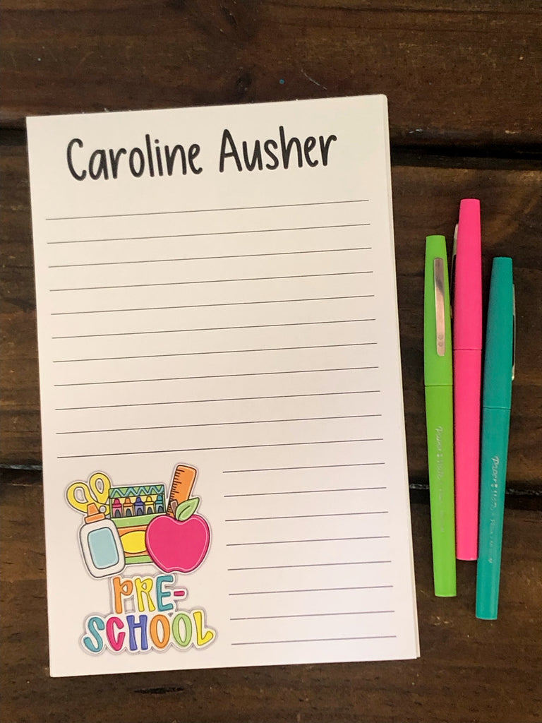 School Supplies (Grade Choice) Personalized Notepad – DoodleBugsPaper