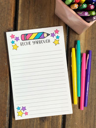 Bright Striped Pencil with Stars Personalized Notepad