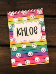 Bright Stripe Smiley Personalized Top Spiral Steno Notebook