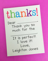 Multicolored Thanks Thank You Notes