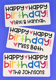 Fun Happy Birthday with Heart Personalized Rectangle Stickers