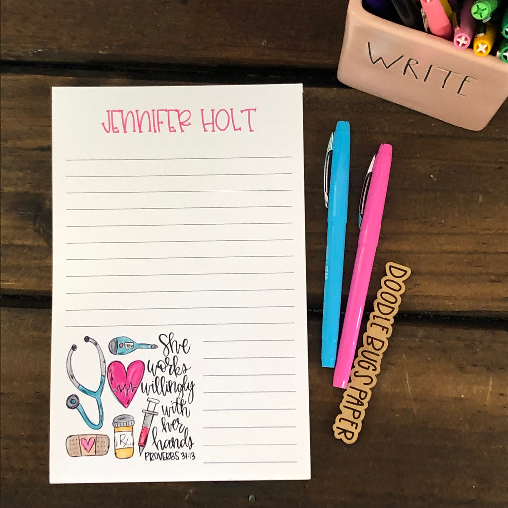 Nurse Hands Personalized Notepad – DoodleBugsPaper