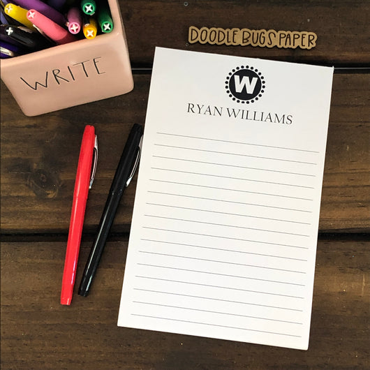 Black Monogram Initial with Name Personalized Notepad