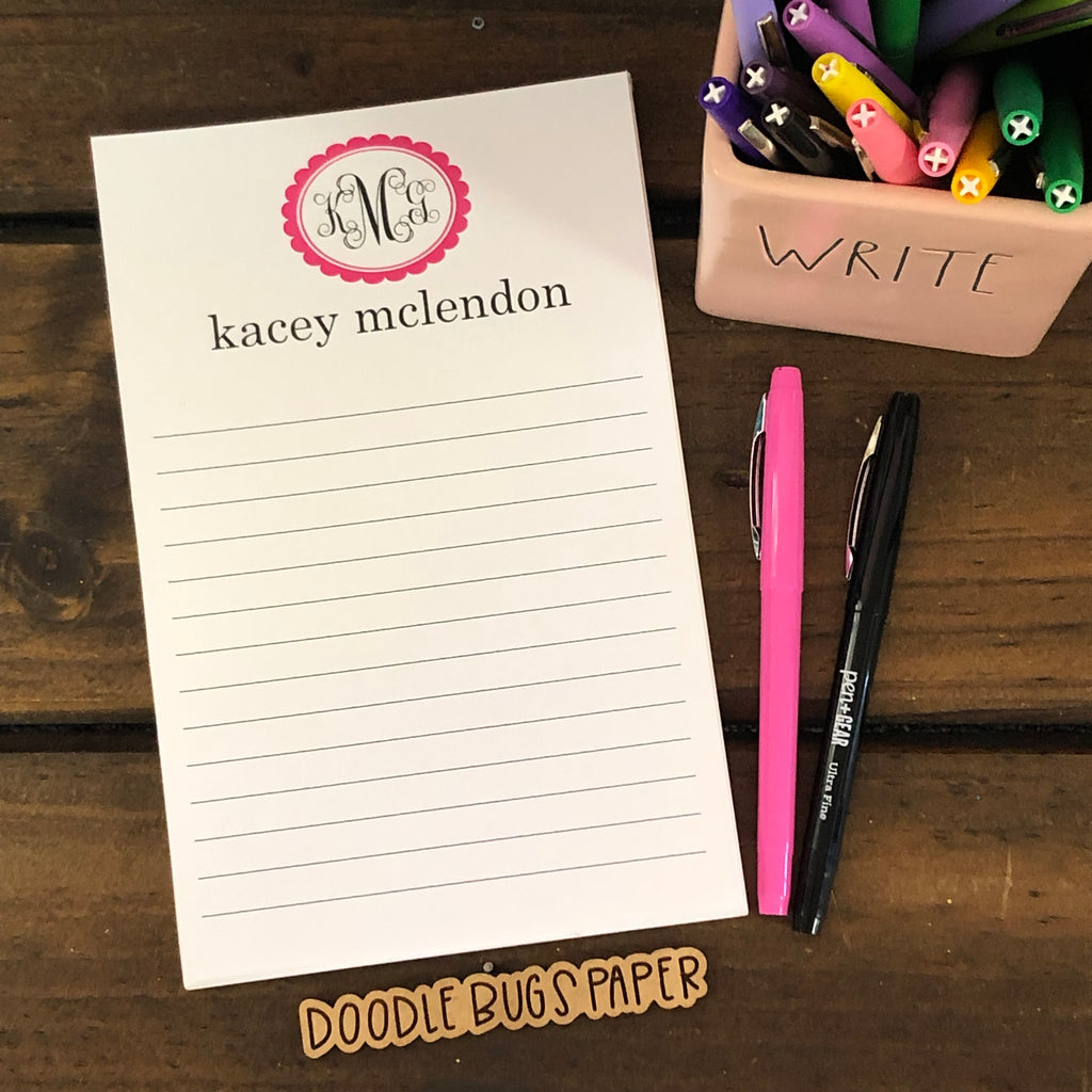 Fancy Not Pad Fancy Monogram Frame Personalized Notepad – DoodleBugsPaper