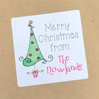 Pink Swirl Tree Christmas Stickers