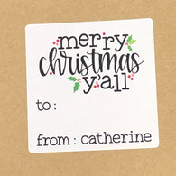 Merry Christmas Y'all with Holly Christmas Stickers
