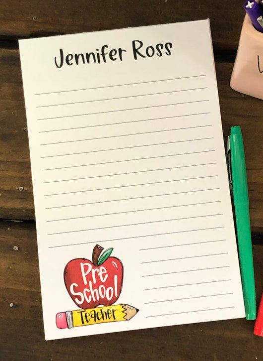 Apple Pre School Teacher Personalized Notepad