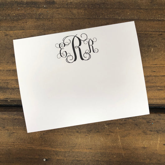 Black Fancy Monogram Personalized Flat Note Cards