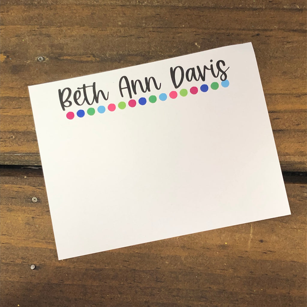 Tropical Dots Script Name Personalized Flat Note Cards DoodleBugsPaper