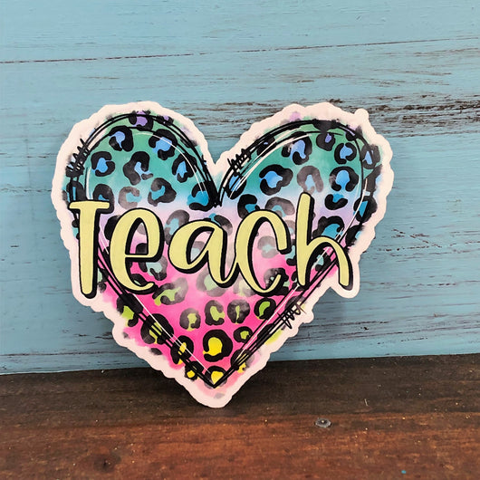 Teach Leopard Heart Vinyl Sticker