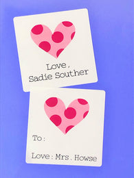 Pink Polk Dot Valentine Personalized Square Stickers