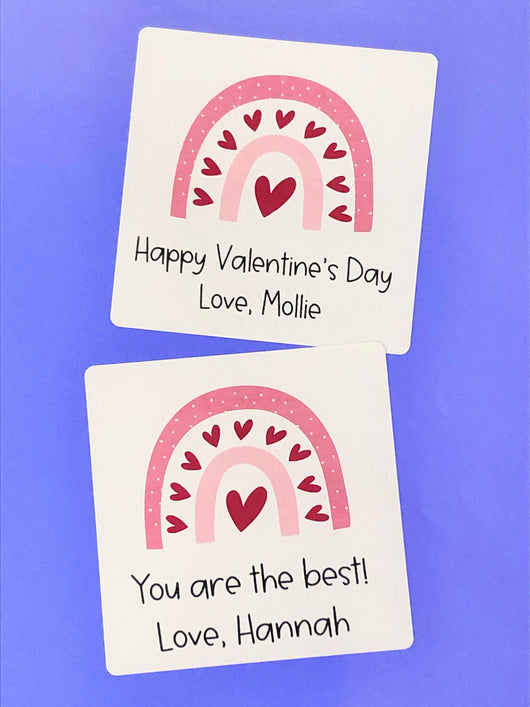 Rainbow Valentine Personalized Square Stickers