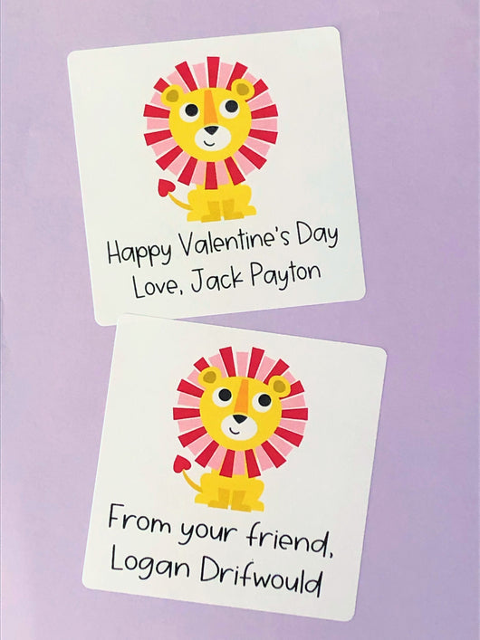 Lion Valentine Personalized Square Stickers