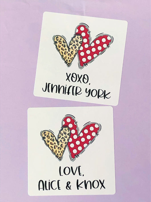 Leopard and Polka Dot Valentine Personalized Square Stickers