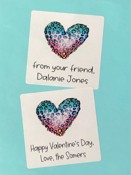 Rainbow Leopard Valentine Personalized Square Stickers