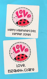 Love Ladybug Valentine Personalized Square Stickers