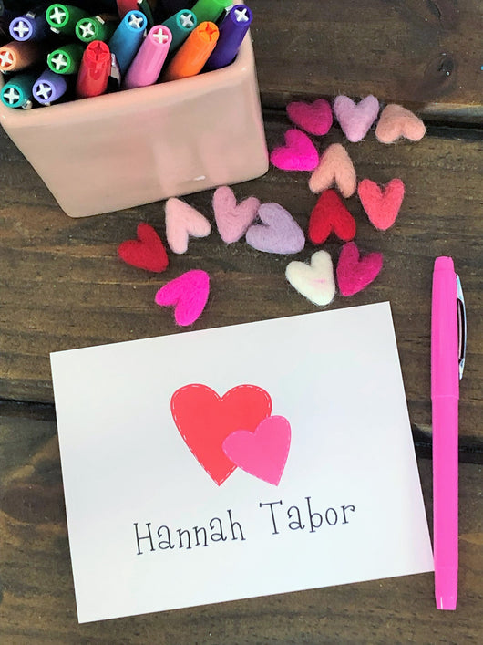 Double Hearts Valentine Personalized Note Cards