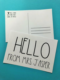 Simple Hello From ... Personalized Teacher Postcards