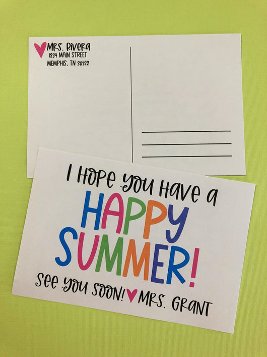 Bright Happy Summer Personalized Teacher Postcards