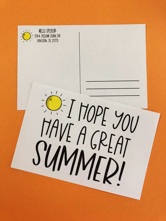 Sun Great Summer Personalized Teacher Postcards
