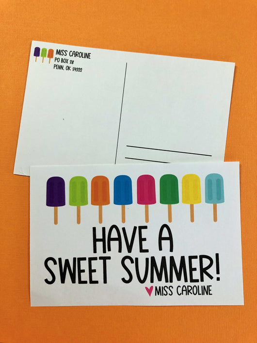 Popsicles Summer Personalized Teacher Postcards