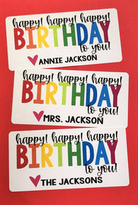 Rainbow Happy Happy Happy Birthday Personalized Rectangle Stickers